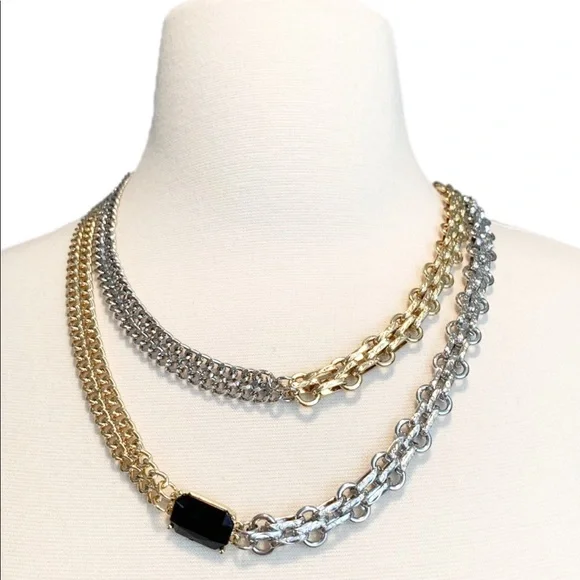 STEVE MADDEN Necklace Chunky Statement Evening Cabochon Stone Two-Tone - Picture 2 of 4